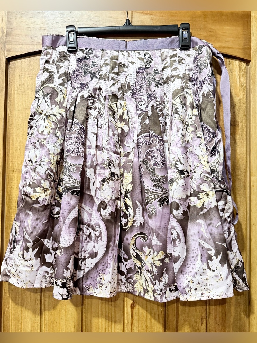 Worthington Lavender Floral Brocade Satin A-Line Skirt Tie Waist